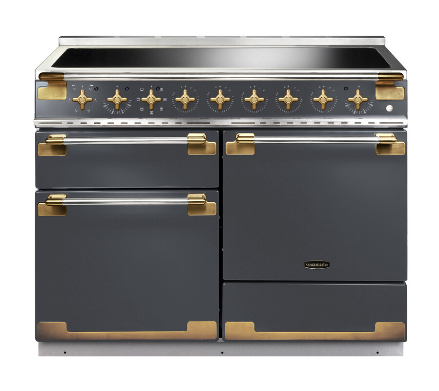 Rangemaster ELS110EISL/AB Elise 110 Induction Range Cooker in Slate With Antique Brass Trim