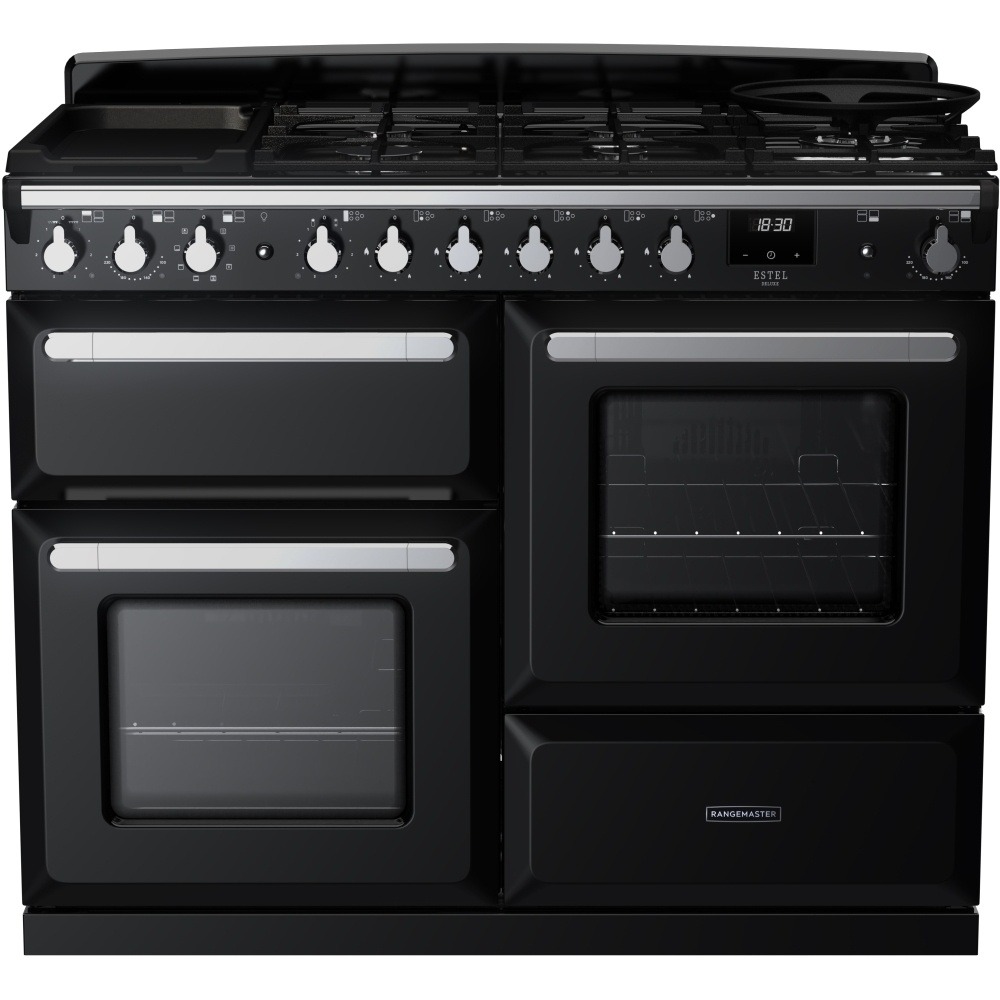 Rangemaster Estel Deluxe ESDLO110DFPGBL/CM1 110cm Dual Fuel Range Cooker Black / Chrome