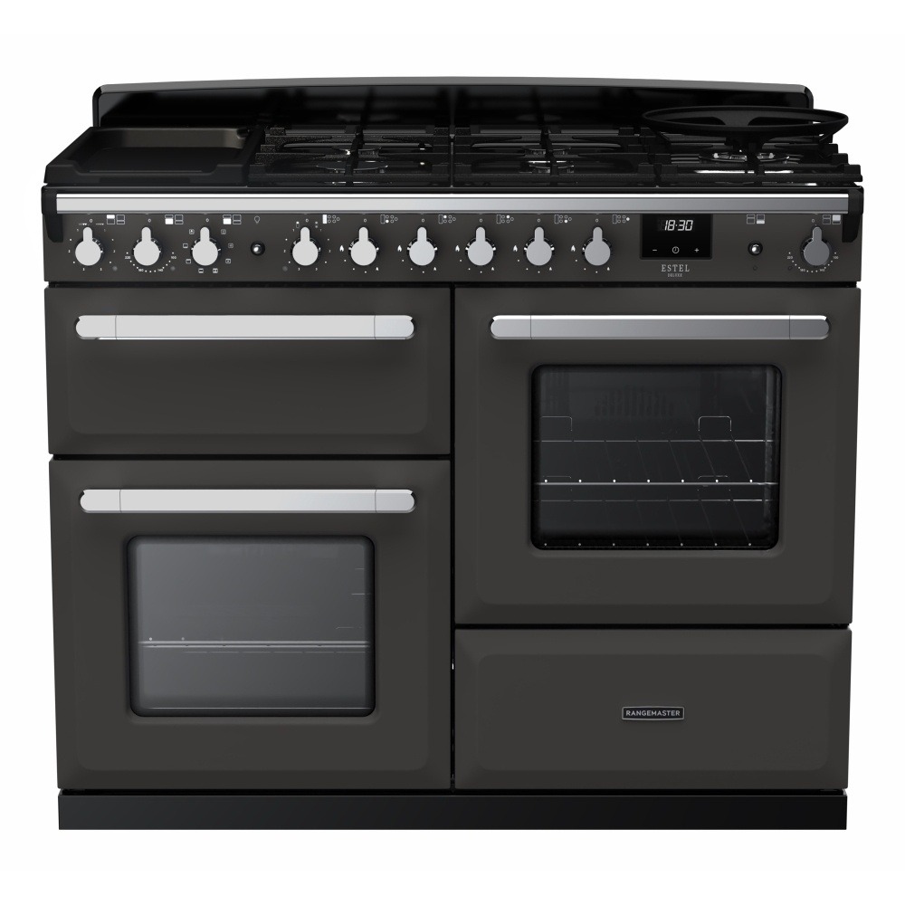 Rangemaster Estel Deluxe ESDLO110DFPSLT/CM1 110cm Dual Fuel Range Cooker Slate / Chrome