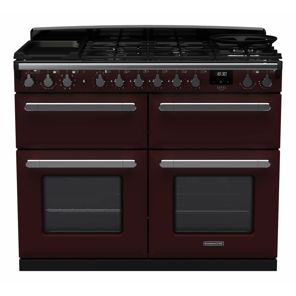 Rangemaster Estel Deluxe ESDLB110DFPBOR/CM1 110cm Dual Fuel Range Cooker Bordeaux / Chrome