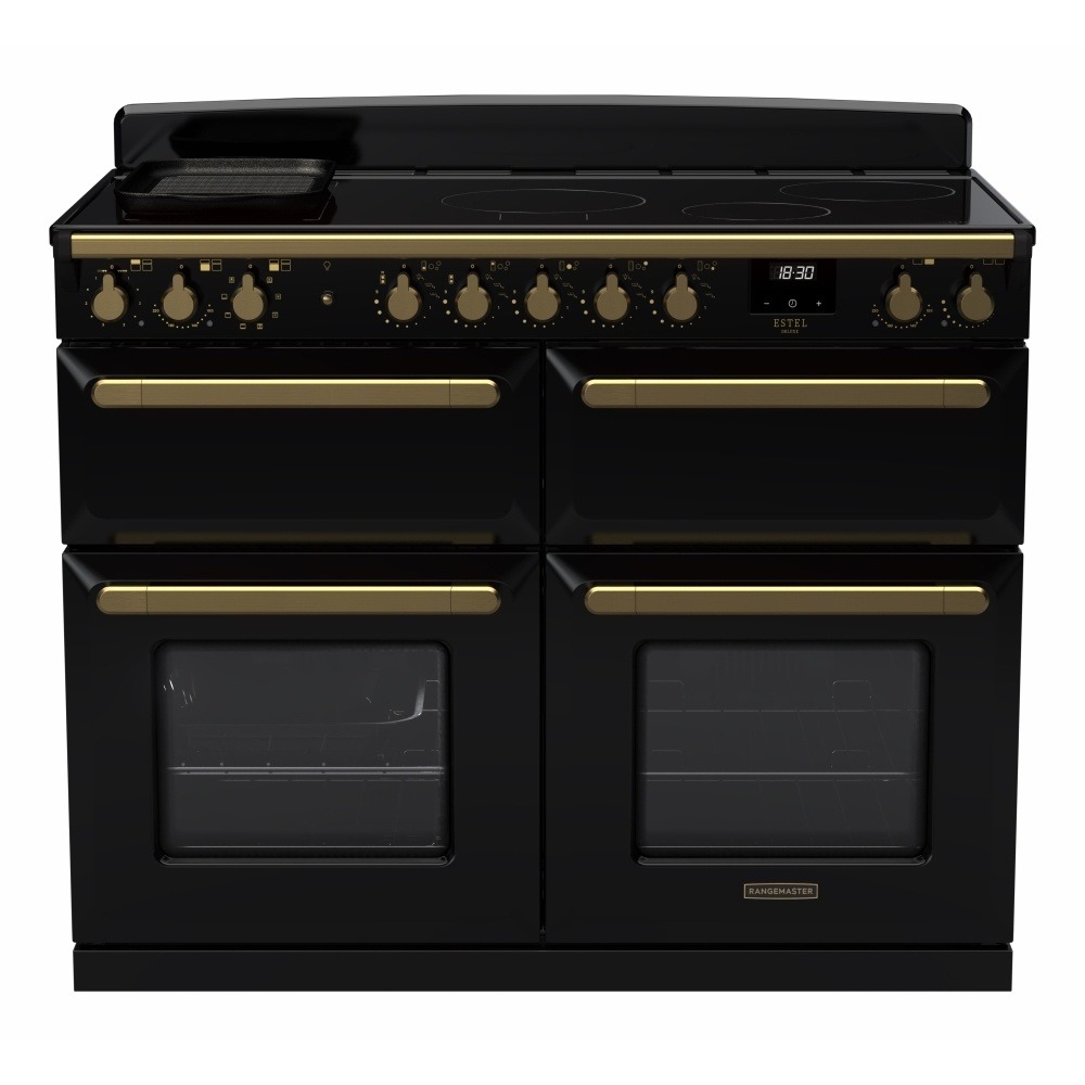 Rangemaster Estel Deluxe ESDLB110EIPGBL/AB1 110cm Induction Range Cooker - Black / Antique Brass