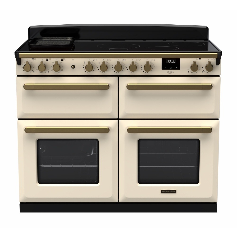 Rangemaster Estel Deluxe ESDLB110EIPPCR/AB1 110cm Induction Range Cooker Pale Cream / Antique Brass