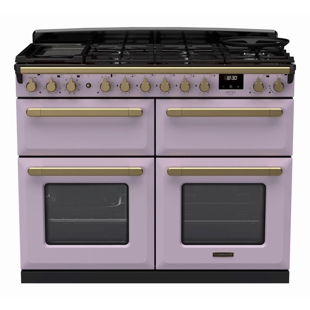 Rangemaster Estel Deluxe ESDLB110DFPHTH/AB1 110cm Dual Fuel Range Cooker Heather / Antique Brass