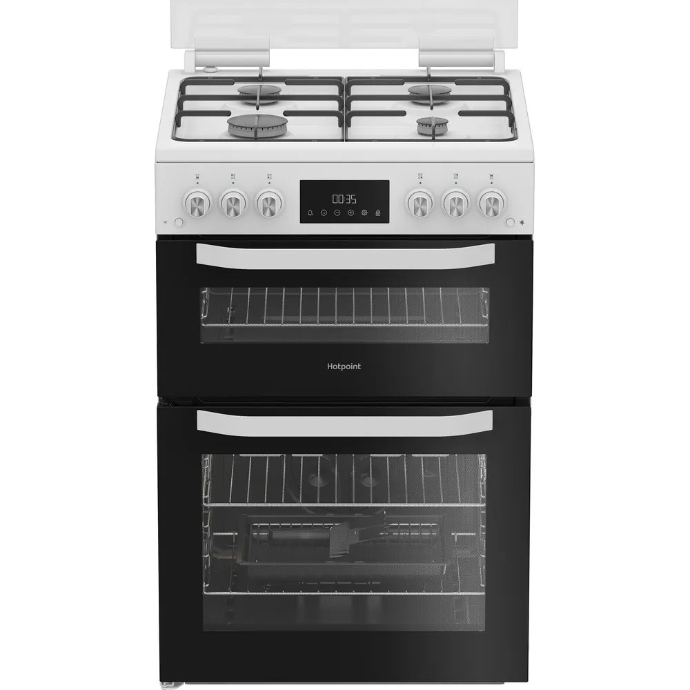 Hotpoint HTG6GDCW 60cm Gas Twin Cooker with Glass Lid - White