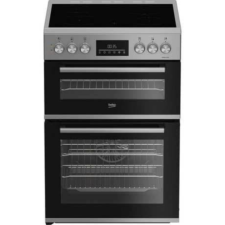 Beko EDC6731S 60cm Double Oven Electric Cooker with Vitroceramic Hob - Silver