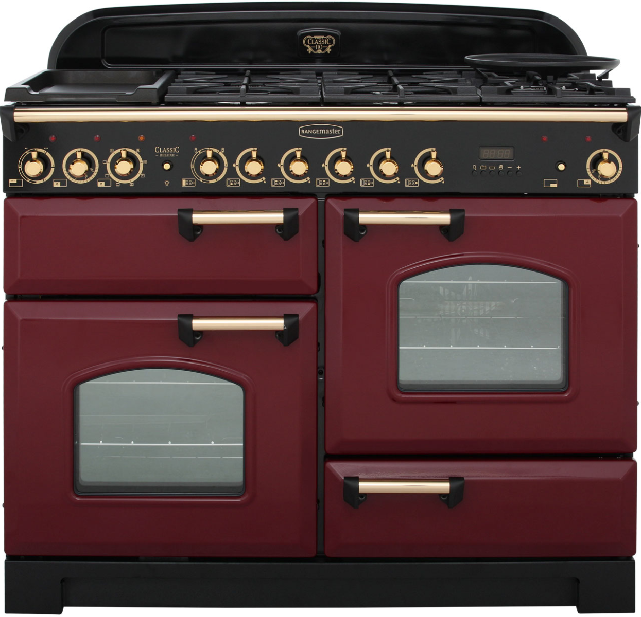 Rangemaster CDL110DFFCY/B Classic Deluxe Dual Fuel 110cm Range Cooker Cranberry Brass