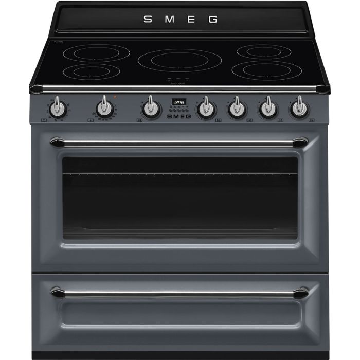 Smeg TR90IGR 90cm Victoria Slate Grey Traditional Single Oven Range Cooker with Induction Hob