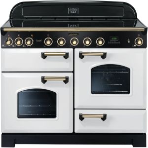 Rangemaster CDL110EIWH/B Classic Deluxe Electric Induction 110cm Range Cooker White Brass
