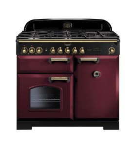 Rangemaster CDL100DFFCY/B Classic Deluxe 100 Dual Fuel Range Cooker| Cranberry/Brass