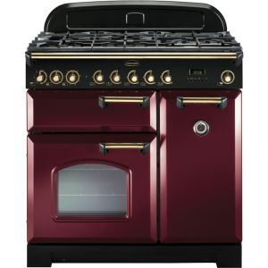 Rangemaster CDL90DFFCY/B 90cm Classic Deluxe Dual Fuel Range Cooker Cranberry/Brass