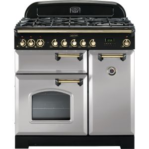 Rangemaster CDL90DFFRP/B 90cm Classic Deluxe Dual Fuel Range Cooker Royal Pearl/Brass