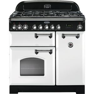 Rangemaster CDL90DFFWH/C 90cm Classic Deluxe Dual Fuel White/Chrome Range Cooker