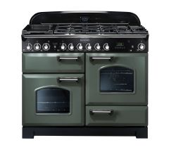 Rangemaster CDL110DFFMG/C Classic Deluxe 110cm Dual Fuel Range Cooker Mineral Green/Chrome