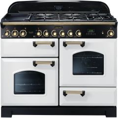 Rangemaster CDL110DFFWH/B Classic Deluxe Dual Fuel 110cm Range Cooker White Brass