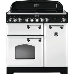 Rangemaster CDL90EIWH/C 90cm Classic Deluxe Electric Induction White/Chrome Range Cooker
