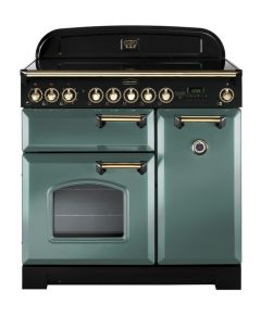 Rangemaster CDL90EIMG/B Classic Deluxe 90cm Electric Induction Range Cooker-Mineral Green/Brass