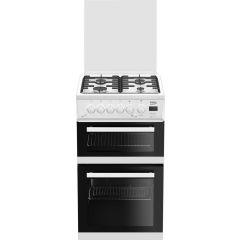 Beko EDG506W 50Cm Twin Cavity Gas Cooker With Glass Lid - White