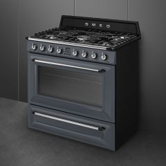 Smeg TR90GR 90cm Victoria Slate Grey Traditional Single Oven Range Cooker with Gas Hob 