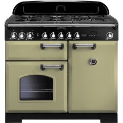Rangemaster CDL100DFFOG/C 100cm Classic Deluxe Dual Fuel Olive Green/Chrome Range Cooker