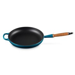 Le Creuset 28cm Cast Iron Frying Pan with Wooden Handle - Deep Teal