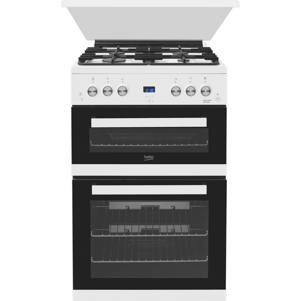 Beko EDG6L33W 60Cm Double Oven Gas Cooker With Glass Lid - White