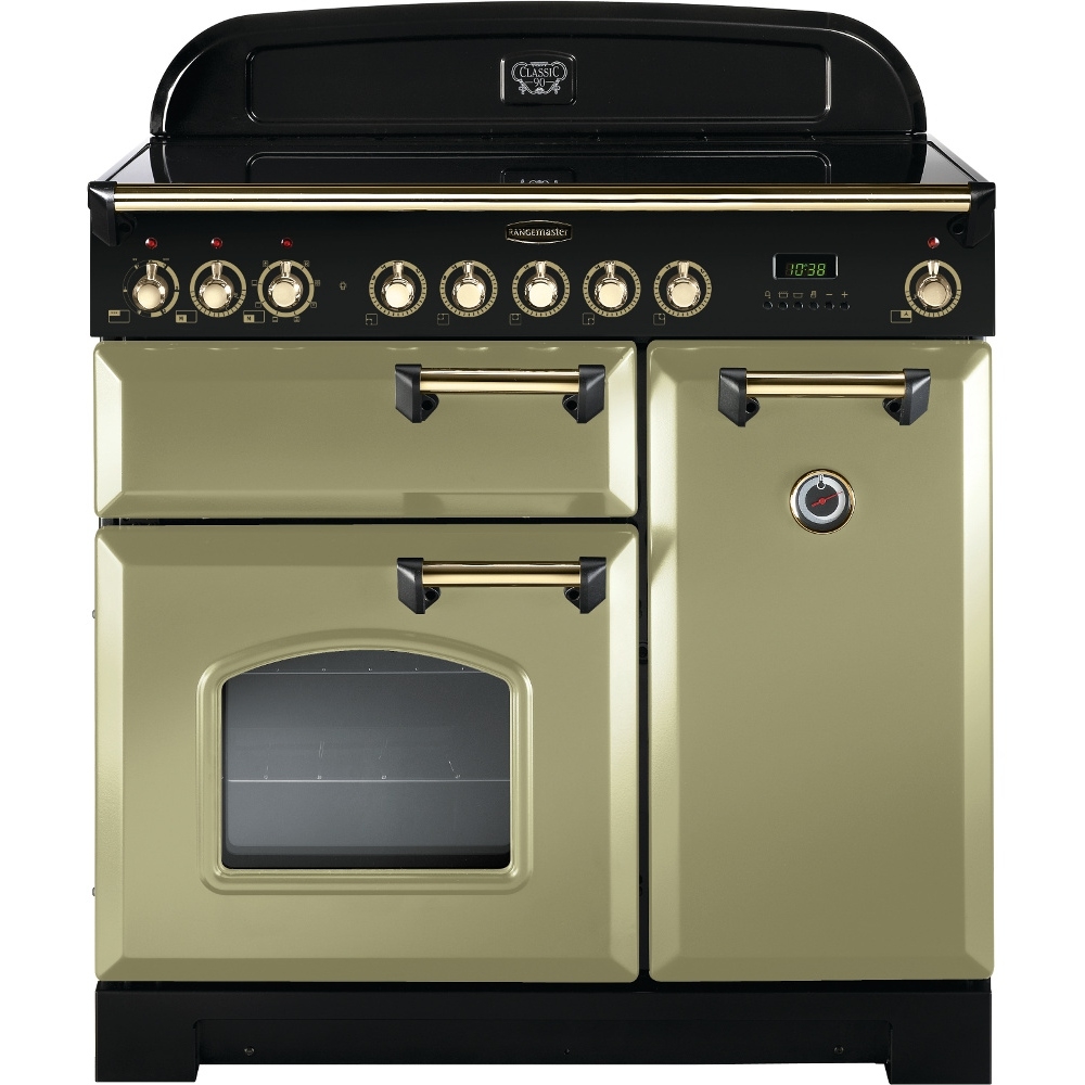 Rangemaster CDL90EIOG/B Classic Deluxe 90cm Electric Induction Range Cooker Olive Green/Brass