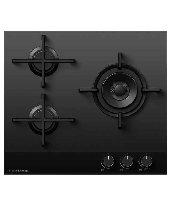 Fisher Paykel CG603DNGGB4 60cm Wide 'Gas On Glass' 3 Burner Minimal Style Hob - Black