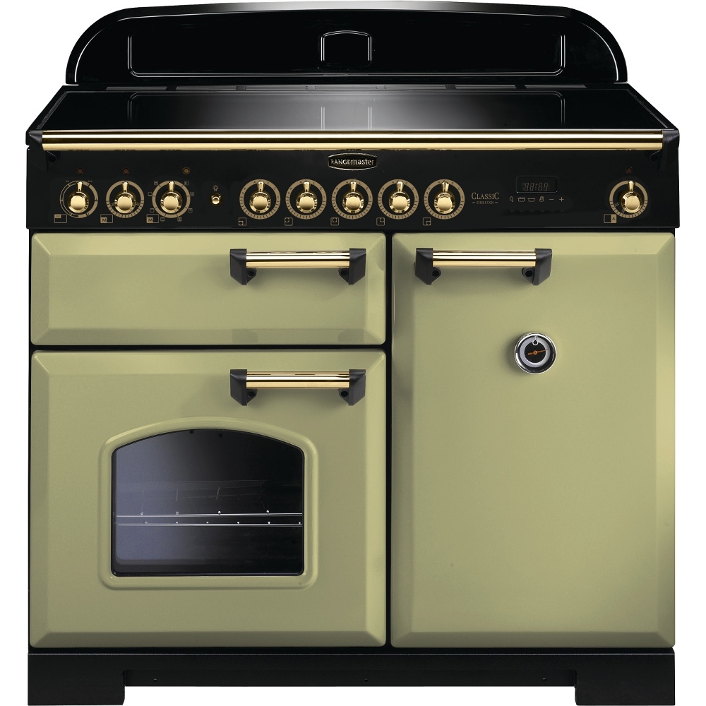 Rangemaster CDL100EIOG/B 100cm Classic Deluxe Electric Induction Olive Green/Brass Range Cooker