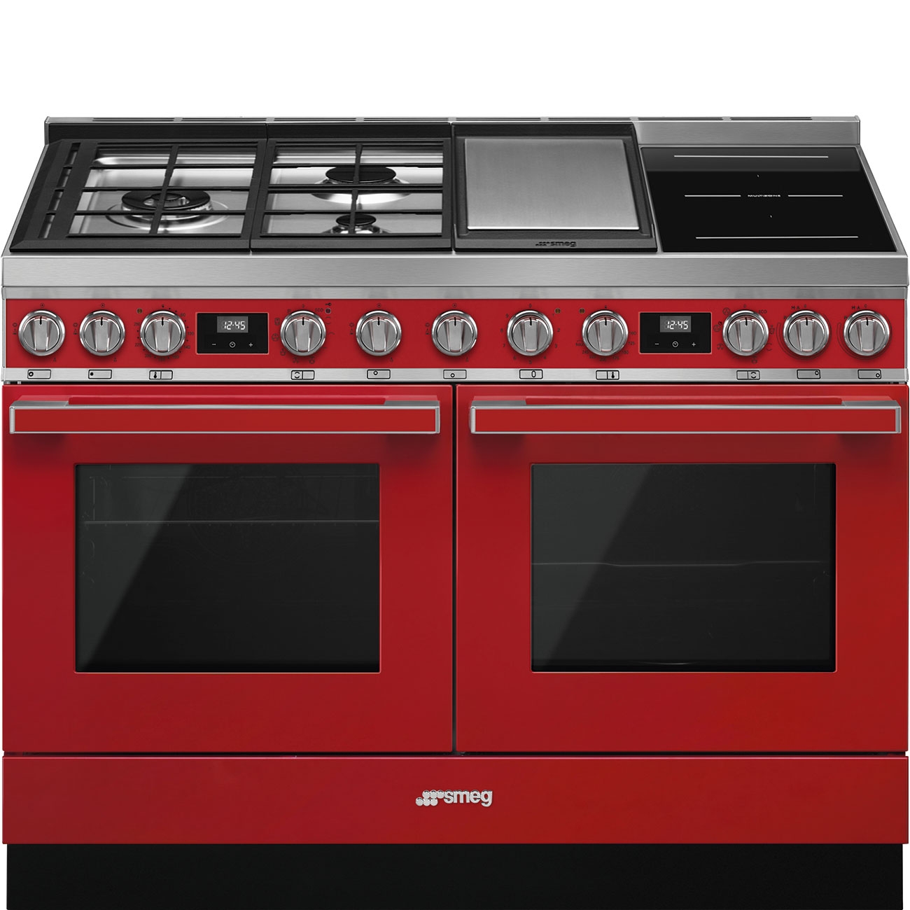 Smeg CPF120IGMPR Portofino 120cm Dual Cavity Cooker With Mixed Fuel Hob-Red